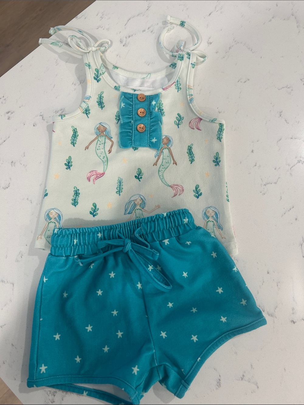 Sweet Honey' Mermaid Tank & Teal Star Shorts